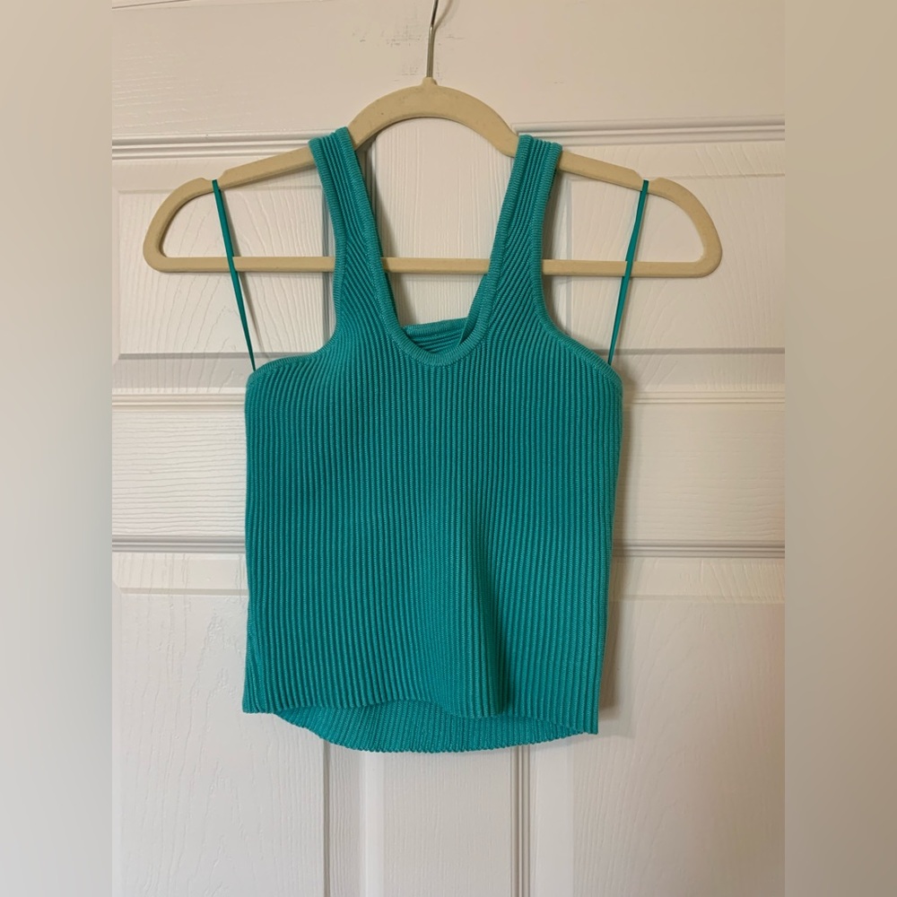 NWT GB‎ Gianni Bini Ribbed Knit U Neckline Halter Crop Top Teal Blue Size S Y2K